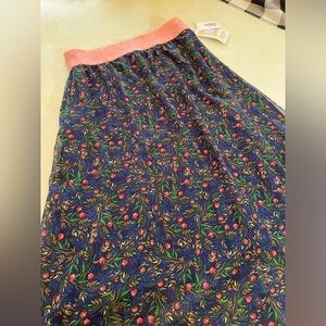 LuLaRoe Navy Floral Maxi Skirt with Coral Waistband